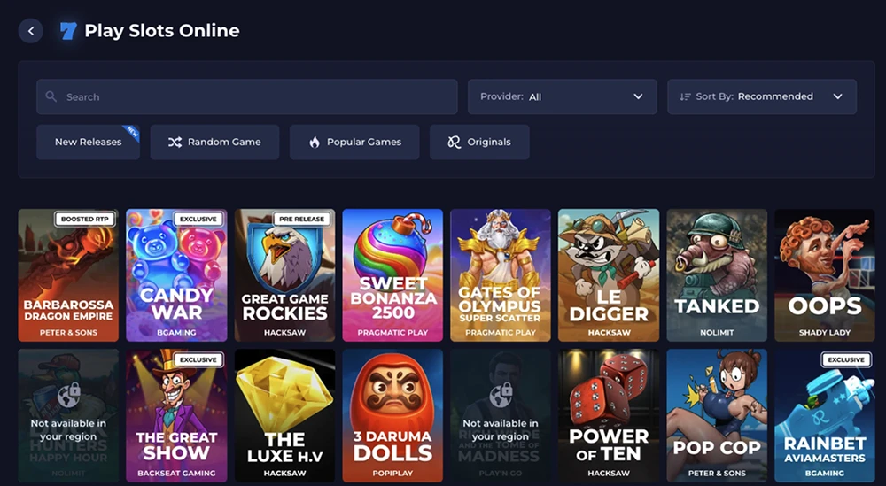 Rainbet casino account interface